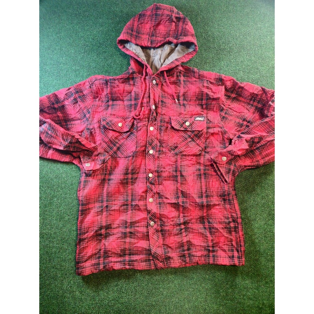 Dickies Plaid Flannel Jacket Fleece Lined Mens Large Red Check Snap Up Hoodie